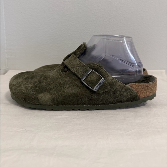 Birkenstock Boston clog shearling slip on suede leather green size 40 women’s - Picture 2 of 14